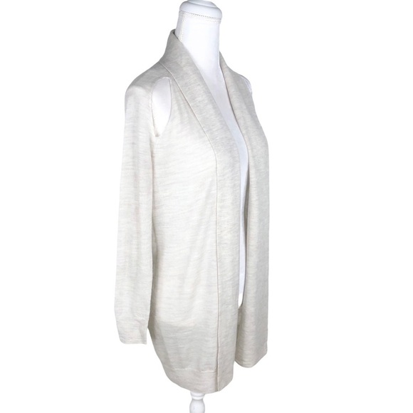 All Saints cut-out shoulder drape open cardigan sweater 4 gray cream wool - Picture 12 of 16